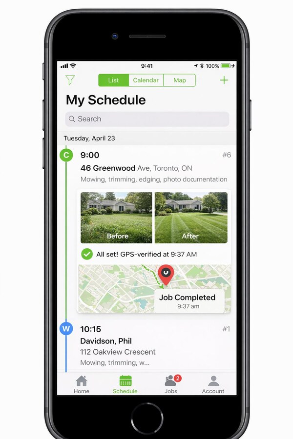 Prime Property Pros app showing GPS verified job completion